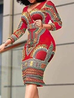 Women's Work Dress Sheath Dress Semi Formal Dress Fashion Midi Dress Print V Neck 3/4 Length Sleeve Floral Regular Fit Black Yellow Red Summer Spring S M L XL XXL -Tesla Style fblcxy1673598594372