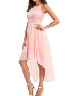 Women's Party Dress Lace Dress Homecoming Dress Midi Dress Pink Wine Purple Sleeveless Pure Color Lace Summer Spring Crew Neck Party Birthday Evening Party Wedding Guest 2023 S M L XL 2XL -Tesla Style fbpsue1675674059513