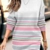 Women's Casual Dress Sweatshirt Dress Winter Dress Stripe Print Crew Neck Mini Dress Fashion Streetwear Outdoor Daily Long Sleeve Loose Fit Pink Fall Winter S M L XL XXL -Tesla Style fbrwvd1694164511914