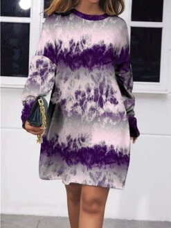 Women's Casual Dress Sweatshirt Dress Mini Dress Warm Fashion Outdoor Holiday Vacation Crew Neck Pocket Print Graphic Loose Fit Blue Purple Green S M L XL XXL -Tesla Style fchwzg1696943364585