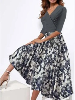 Women's Work Dress Swing Dress A Line Dress Midi Dress Black White Gray Half Sleeve Floral Patchwork Summer Spring V Neck Fashion Vacation Loose Fit 2023 S M L XL XXL 3XL 7 Women's Work Dress Swing Dress A Line Dress Midi Dress Black White Gray Half Sleeve Floral Patchwork Summer Spring V Neck Fashion Vacation Loose Fit 2023 S M L XL XXL 3XL -Tesla Style fctyyu1656575994182