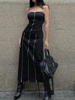 Women's Party Dress Cocktail Dress Sheath Dress Midi Dress Black Sleeveless Pure Color Backless Spring Fall Winter Strapless Fashion Halloween Vacation 2023 S M L -Tesla Style fcxyrj1693899028505