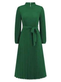 Women's Work Dress Swing Dress Black Dress Fashion Midi Dress Lace Up Ruched Crew Neck Long Sleeve Plain Loose Fit Black Blue Green Fall Winter S M L XL XXL -Tesla Style fczmsc1693300598119