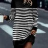 Women's Casual Dress Sweatshirt Dress Shift Dress Stripe Print Crew Neck Mini Dress Fashion Streetwear Outdoor Daily Long Sleeve Loose Fit Black Red Blue Fall Winter S M L XL XXL -Tesla Style fdbwfy1694423059530