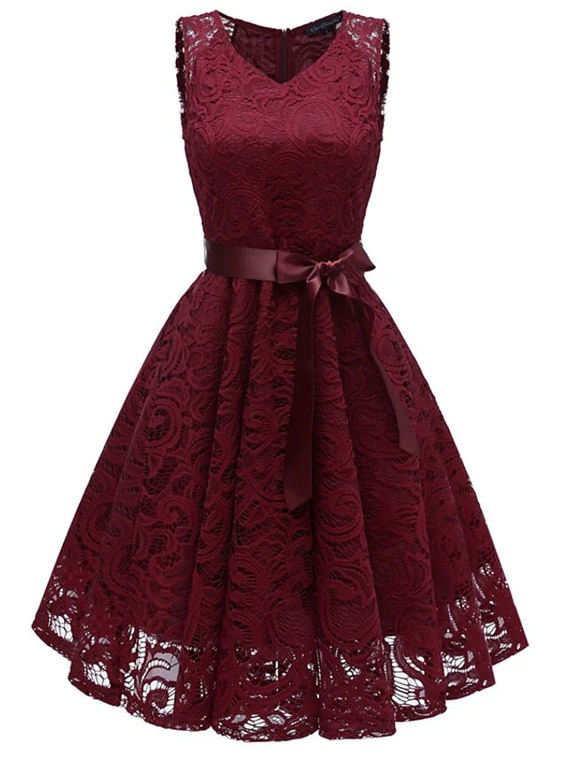 Women's Party Dress Vintage Tea Dresses Lace Dress Homecoming Dress Knee Length Dress Pink Wine Navy Blue Sleeveless Pure Color Lace Summer Spring Fall V Neck Vintage Party Wedding Guest Dress 9 Women's Party Dress Vintage Tea Dresses Lace Dress Homecoming Dress Knee Length Dress Pink Wine Navy Blue Sleeveless Pure Color Lace Summer Spring Fall V Neck Vintage Party Wedding Guest Dress - Image 7