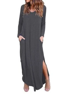 Women's Work Dress Semi Formal Dress Fashion Long Dress Maxi Dress Split Asymmetrical V Neck Long Sleeve Plain Regular Fit Wine Purple Army Green Fall Winter S M L XL XXL -Tesla Style febfwn1694054422271