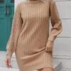 Women's Sweater Dress Jumper Dress Casual Dress Long Dress Maxi Dress Active Pure Color Outdoor Casual Holiday Vacation Turtleneck Long Sleeve Patchwork 2023 Loose Fit Green Khaki S M L -Tesla Style fedelu1694427568617