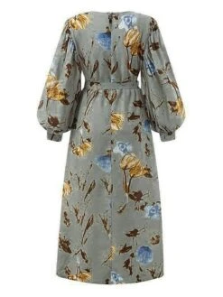 Women's Work Dress Sheath Dress Semi Formal Dress Fashion Long Dress Maxi Dress Print Crew Neck Long Sleeve Floral Loose Fit Army Green Apricot Fall Winter S M L XL XXL -Tesla Style feixfa1693374193710