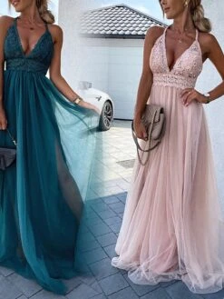 Women's Prom Dress Party Dress Lace Dress Long Dress Maxi Dress Pink Green Sleeveless Pure Color Lace Summer Spring Fall Spaghetti Strap Fashion Birthday Evening Party Wedding Guest 2023 S M L XL -Tesla Style felvpr1680752491494