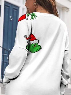Women's Christmas Dress Sweatshirt Dress Mini Dress Warm Fashion Outdoor Christmas Holiday Crew Neck Pocket Print Print Monster Loose Fit White S M L XL XXL -Tesla Style fettnn1697540861436