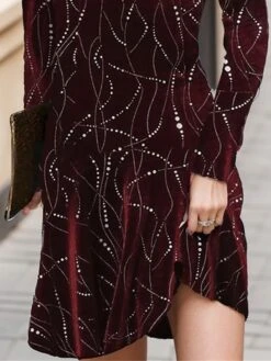 Women's Velvet Dress Party Dress Cocktail Dress Mini Dress Wine Long Sleeve Geometric Ruched Spring Fall Winter V Neck Fashion Winter Dress Christmas Wedding Guest 2023 S M L XL XXL 3XL -Tesla Style fffjmn1697594545948