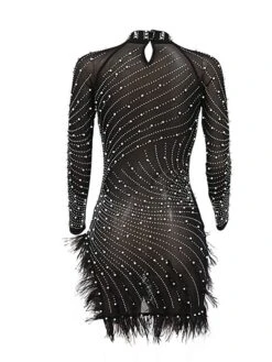 Women's Party Dress Feather Dress Sheath Dress Mini Dress Black White Pink Long Sleeve Pure Color Mesh Fall Winter Autumn Stand Collar Fashion Party Winter Dress Fall Dress Slim 2023 S M L XL XXL -Tesla Style ffhysr1663727497457