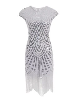 Women‘s Halloween Dress Party Dress Fringe Dress Sequin Dress Midi Dress Silver Black White Sleeveless Floral Sequins Summer Spring Fall Crew Neck Party Party Summer Dress 2023 XS S M L XL XXL -Tesla Style ffisxw1639031525702