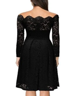 Women‘s Party Dress Homecoming Dress Lace Dress Midi Dress Black Wine Dusty Blue Long Sleeve Pure Color Lace Fall Spring Off Shoulder Elegant Winter Dress Wedding Guest 2023 -Tesla Style ffuevq1603105988839