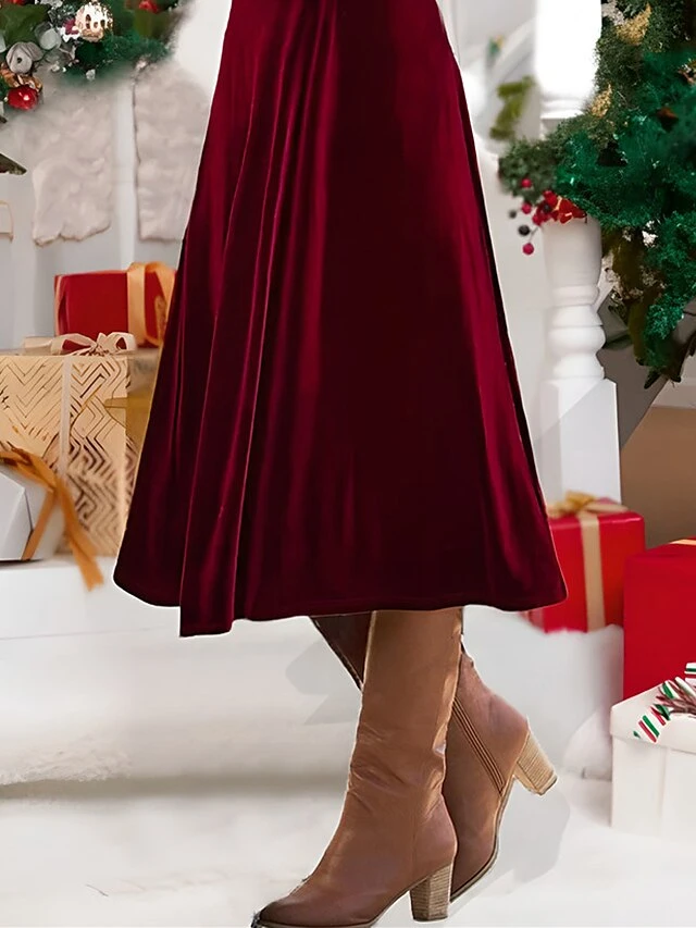 Women's Party Dress Velvet Dress Cocktail Dress Midi Dress Burgundy Long Sleeve Pure Color Patchwork Spring Fall Winter Crew Neck Fashion Winter Dress Christmas Wedding Guest 2023 S M L XL XXL 3XL 5 Women's Party Dress Velvet Dress Cocktail Dress Midi Dress Burgundy Long Sleeve Pure Color Patchwork Spring Fall Winter Crew Neck Fashion Winter Dress Christmas Wedding Guest 2023 S M L XL XXL 3XL - Image 3