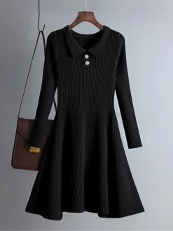 Women's Sweater Dress Jumper Dress Casual Dress Mini Dress Active Pure Color Outdoor Casual Vacation Going Out V Neck Long Sleeve 2023 Slim Black Green Apricot One Size -Tesla Style fgdrjc1695030474412