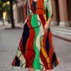 Women's Work Dress Swing Dress A Line Dress Fashion Midi Dress Pocket Print V Neck 3/4 Length Sleeve Geometric Color Block Regular Fit Black Red Brown Fall Winter S M L XL XXL -Tesla Style fgfhsc1693373666011