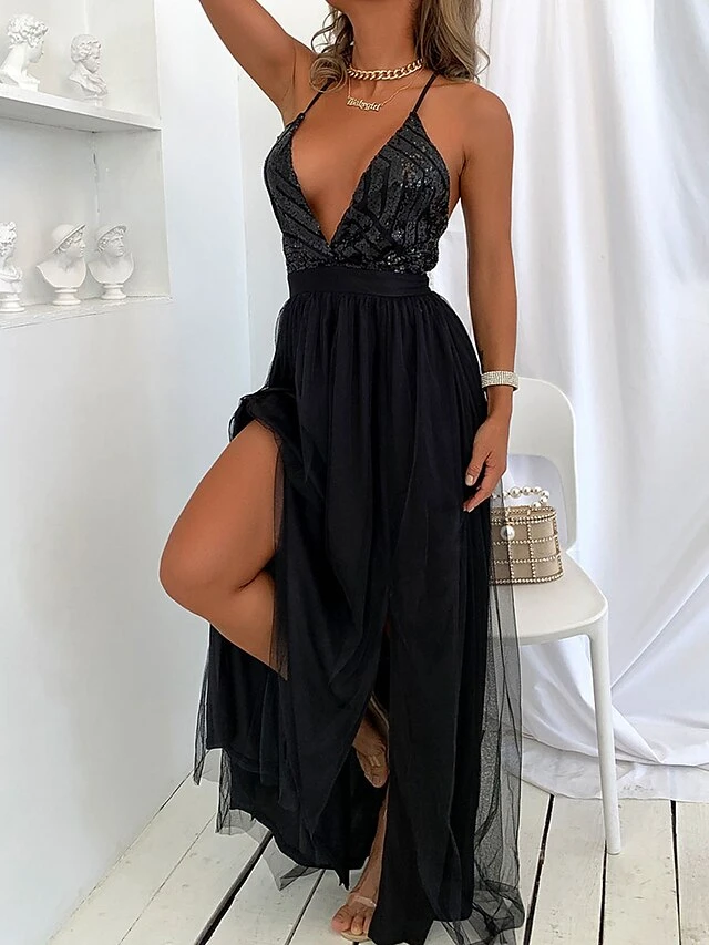 Women's Sequin Dress Slip Dress Long Dress Maxi Dress Black Champagne Pink Sleeveless Pure Color Sequins Summer Spring Spaghetti Strap Party Wedding Guest Evening Party Slim 2023 S M L XL 8 Women's Sequin Dress Slip Dress Long Dress Maxi Dress Black Champagne Pink Sleeveless Pure Color Sequins Summer Spring Spaghetti Strap Party Wedding Guest Evening Party Slim 2023 S M L XL - Image 6