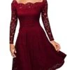 Women‘s Party Dress Homecoming Dress Lace Dress Midi Dress Black Wine Dusty Blue Long Sleeve Pure Color Lace Fall Spring Off Shoulder Elegant Winter Dress Wedding Guest 2023 -Tesla Style fgiqsz1603105980927
