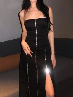 Women's Party Dress Cocktail Dress Sheath Dress Midi Dress Black Sleeveless Pure Color Backless Spring Fall Winter Strapless Fashion Halloween Vacation 2023 S M L -Tesla Style fgkiof1693899023401