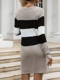 Women's Sweater Dress Winter Dress Jumper Dress Mini Dress Patchwork Outdoor Street Daily Active Fashion Crew Neck Long Sleeve 2023 Regular Fit Khaki Color S M L Size -Tesla Style fgprig1695036367580