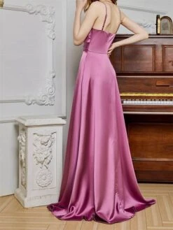 Women's Prom Dress Party Dress Satin Dress Long Dress Maxi Dress Champagne Pink Red Sleeveless Pure Color Backless Spring Fall Winter Spaghetti Strap Fashion Winter Dress Evening Party Wedding Guest -Tesla Style fgymjm1692079371705