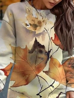 Women's Sweatshirt Dress Casual Dress Mini Dress Warm Fashion Outdoor Holiday Vacation Crew Neck Print Print Loose Fit Khaki S M L XL XXL -Tesla Style fhcvay1697632825138