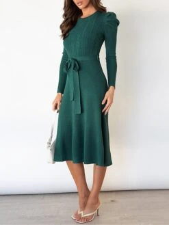 Women's Sweater Dress Winter Dress Jumper Dress Midi Dress Lace Up Ruched Daily Date Going Out Active Fashion Crew Neck Long Sleeve 2023 Slim Black Red Dark Green Color S M L XL XXL Size -Tesla Style fhlinx1692174413726