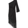 Women's Party Dress Fringe Dress Cocktail Dress Midi Dress Black Long Sleeve Pure Color Tassel Fringe Fall Winter Autumn One Shoulder Fashion Evening Party Vacation 2023 S M L -Tesla Style fibiyi1695207890520