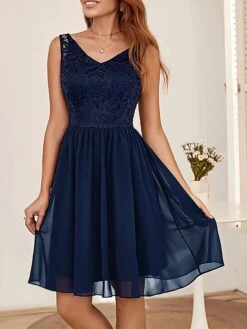 Women's Party Dress Lace Dress Homecoming Dress Midi Dress Pink Wine Khaki Sleeveless Pure Color Lace Summer Spring Fall V Neck Vintage Wedding Guest Birthday Vacation 2023 S M L XL XXL -Tesla Style ficpls1691399756807