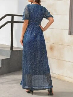 Women's Long Dress Maxi Dress Party Dress Formal Dress Summer Dress Pure Color Streetwear Modern Party Outdoor Holiday Lace Up Split Short Sleeve V Neck Dress Loose Fit Black Red Blue Summer Spring S -Tesla Style fidksg1678860568915