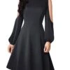 Women's Work Dress Semi Formal Dress A Line Dress Fashion Midi Dress Hollow Out Crew Neck Long Sleeve Plain Regular Fit Black Red Fall Winter S M L XL XXL