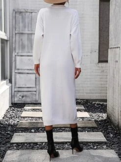 Women's Sweater Dress Jumper Dress Casual Dress Midi Dress Active Plain Outdoor Casual Holiday Vacation Crew Neck Long Sleeve Button 2023 Loose Fit Black White Purple S M L XL -Tesla Style fildyr1697595529369