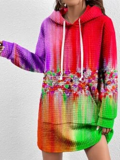 Women's Casual Dress Hoodie Dress Winter Dress Floral Ombre Pocket Print Hooded Mini Dress Fashion Streetwear Outdoor Daily Long Sleeve Loose Fit Red Blue Orange Fall Winter S M L XL XXL -Tesla Style fiousc1694601844245
