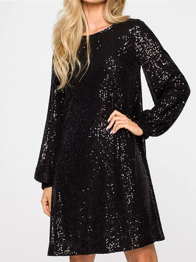 Women‘s Party Dress Sequin Dress Homecoming Dress Cocktail Dress Midi Dress Black Champagne Pink Long Sleeve Pure Color Sparkly Glitter Lace Up Fall Winter Autumn Crew Neck Wedding Guest 5 Women‘s Party Dress Sequin Dress Homecoming Dress Cocktail Dress Midi Dress Black Champagne Pink Long Sleeve Pure Color Sparkly Glitter Lace Up Fall Winter Autumn Crew Neck Wedding Guest - Image 3