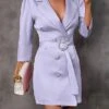 Women's Work Dress Blazer Dress Semi Formal Dress Fashion Mini Dress Button Pocket Shirt Collar 3/4 Length Sleeve Plain Regular Fit Black White Red Fall S M L XL XXL