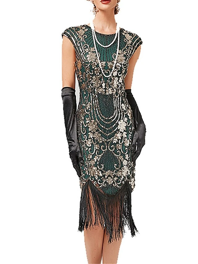 Women‘s Halloween Dress Retro 1920s Fringe Dress Midi Dress Party Sequins Tassel Fringe Floral Crew Neck Short Sleeve Slim Summer Spring 2023 Black Gold Red XS S M L 9 Women‘s Halloween Dress Retro 1920s Fringe Dress Midi Dress Party Sequins Tassel Fringe Floral Crew Neck Short Sleeve Slim Summer Spring 2023 Black Gold Red XS S M L - Image 7