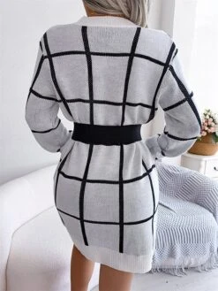Women's Sweater Dress Winter Dress Jumper Dress Mini Dress Patchwork Daily Date Going Out Active Fashion Crew Neck Long Sleeve 2023 Loose Fit White Green Khaki Color S M L Size -Tesla Style fkebmo1692863469693