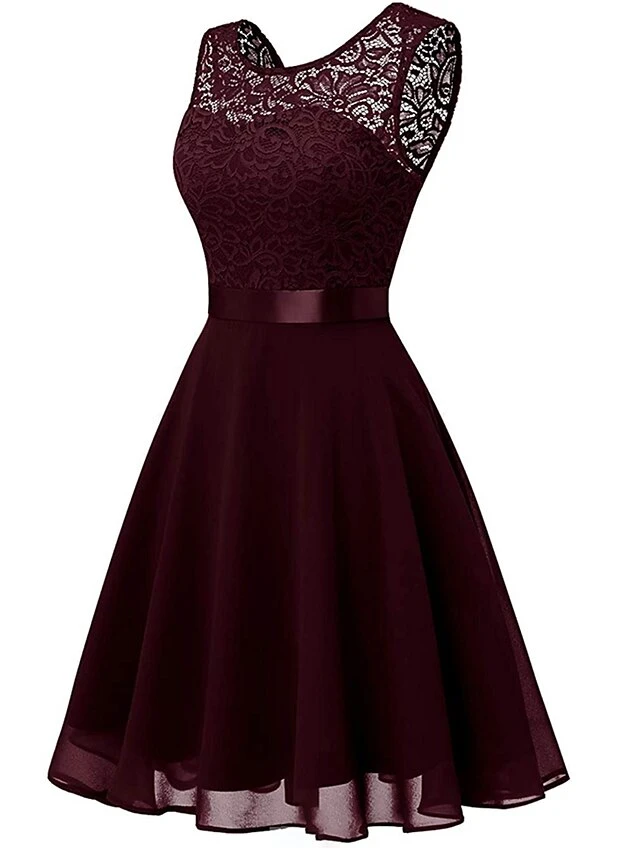 Women‘s Party Dress Lace Dress Knee Length Dress Pink Red Wine Dark Blue Red White Black Sleeveless Pure Color Lace Spring Summer Crew Neck Elegant 2022 XS S M L XL XXL XXXL 10 Women‘s Party Dress Lace Dress Knee Length Dress Pink Red Wine Dark Blue Red White Black Sleeveless Pure Color Lace Spring Summer Crew Neck Elegant 2022 XS S M L XL XXL XXXL - Image 8