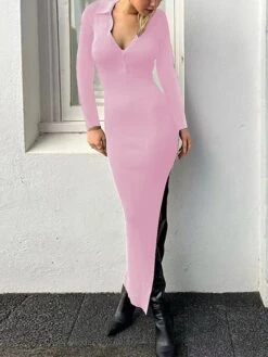 Women's Sweater Dress Winter Dress Jumper Dress Long Dress Maxi Dress Button Street Daily Holiday Fashion Streetwear Shirt Collar Long Sleeve 2023 Regular Fit Black Red Blue Color S M L Size -Tesla Style fkltzb1692938962613