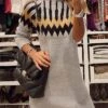 Women‘s Sweater Dress Winter Dress Knit Dress Mini Dress Gray Long Sleeve Geometric Knit Spring Fall Winter Turtleneck Fashion 2023 S M L XL -Tesla Style fknlhv1669691730639