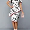 Women's Sheath Dress Church Dress Midi Dress White Short Sleeve Polka Dot Ruffle Summer Spring Crew Neck Work 2023 S M L XL XXL -Tesla Style fltwne1630307982039