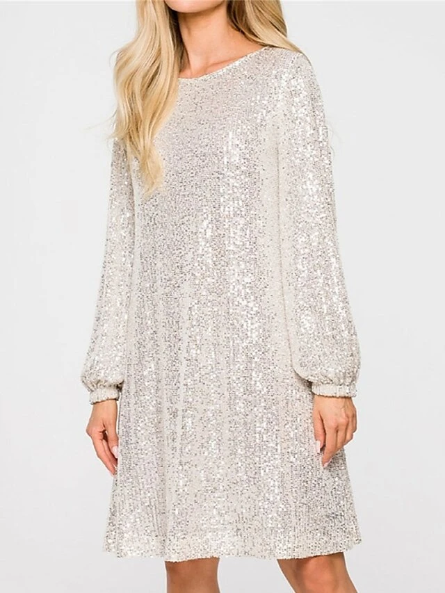 Women‘s Party Dress Sequin Dress Homecoming Dress Cocktail Dress Midi Dress Black Champagne Pink Long Sleeve Pure Color Sparkly Glitter Lace Up Fall Winter Autumn Crew Neck Wedding Guest 4 Women‘s Party Dress Sequin Dress Homecoming Dress Cocktail Dress Midi Dress Black Champagne Pink Long Sleeve Pure Color Sparkly Glitter Lace Up Fall Winter Autumn Crew Neck Wedding Guest - Image 2