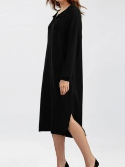 Women's Sweater Dress Jumper Dress Winter Dress Midi Dress Warm Plain Outdoor Holiday Vacation Going Out Lapel Long Sleeve 2023 Loose Fit Black Blue Brown One Size -Tesla Style fmynkv1697767691891