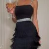 Women‘s Cocktail Party Dress Homecoming Dress Wedding Guest Dress Fringe Dress Mini Dress Black Sleeveless Pure Color Tassel Fringe Spring Summer Spaghetti Strap Hot Date 2023 S M L XL -Tesla Style fndwwy1638871804238