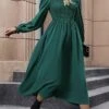 Women's Work Dress Casual Dress Swing Dress Fashion Office Daily Workfashion Midi Dress Ruched Crew Neck Long Sleeve Plain Slim Green Fall Winter S M L XL -Tesla Style fnmiga1695096213907