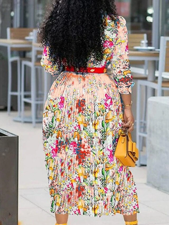 Women's Casual Dress Church Dress Midi Dress Light Pink 3/4 Length Sleeve Floral Print Fall Winter Autumn Shirt Collar Modern 2023 M L XL XXL 4 Women's Casual Dress Church Dress Midi Dress Light Pink 3/4 Length Sleeve Floral Print Fall Winter Autumn Shirt Collar Modern 2023 M L XL XXL - Image 2