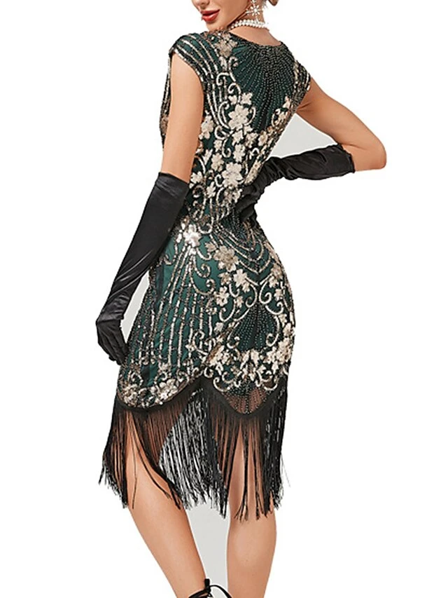 Women‘s Halloween Dress Retro 1920s Fringe Dress Midi Dress Party Sequins Tassel Fringe Floral Crew Neck Short Sleeve Slim Summer Spring 2023 Black Gold Red XS S M L 10 Women‘s Halloween Dress Retro 1920s Fringe Dress Midi Dress Party Sequins Tassel Fringe Floral Crew Neck Short Sleeve Slim Summer Spring 2023 Black Gold Red XS S M L - Image 8