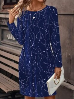 Women's Casual Dress Sweatshirt Dress Mini Dress Active Fashion Outdoor Holiday Vacation Crew Neck Print Geometric Loose Fit Wine Navy Blue Purple S M L XL XXL -Tesla Style fodgbx1696756983527