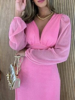 Women's Prom Dress Party Dress Sheath Dress Long Dress Maxi Dress Pink Green Dark Blue Long Sleeve Pure Color Ruched Fall Winter Autumn V Neck Fashion Evening Party Vacation 2023 S M L XL XXL 3XL 4XL -Tesla Style fomxvs1695112996561